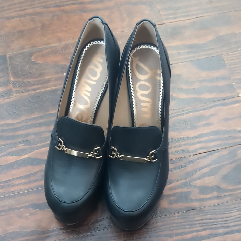 Sam Edelman Black Platform Loafers with Gold Accent